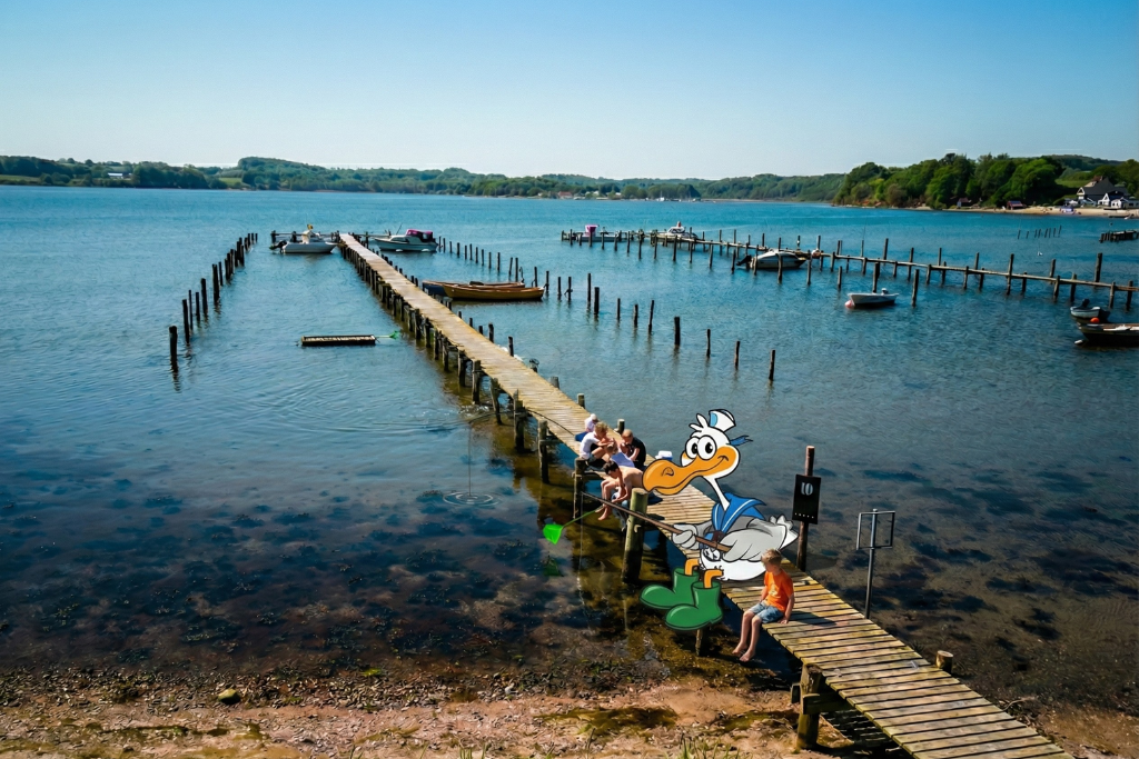 Mågen Aage fisker med børn ved Genner Bugt